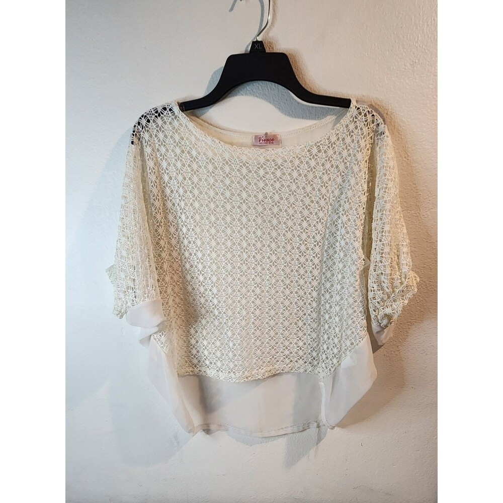 Vivace White Crochet Lace Blouse - Layered High-Low Top - Elegant Boho Chic Zs M